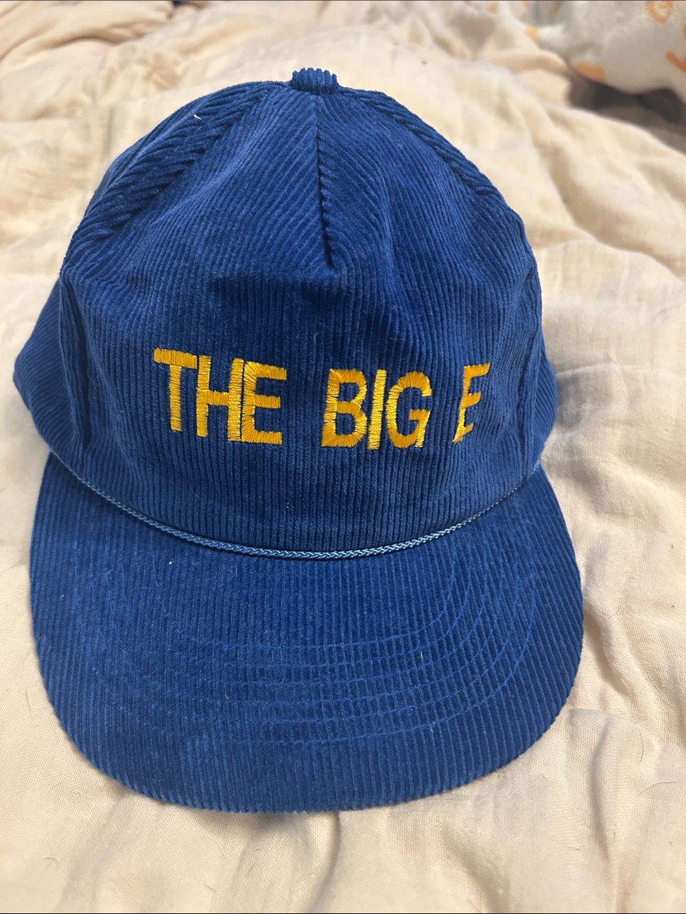 Vintage The Big E Blue Corduroy Hat with Yellow Embroidery